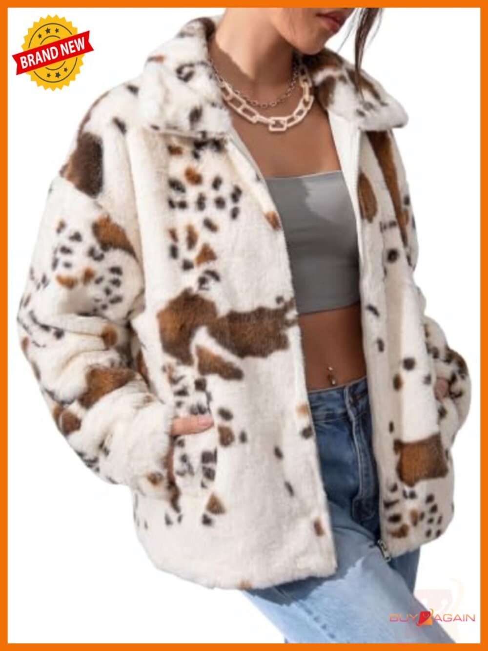 Fleece Zip Up Jacket Womens Cow Print Coats Lightweight Casual